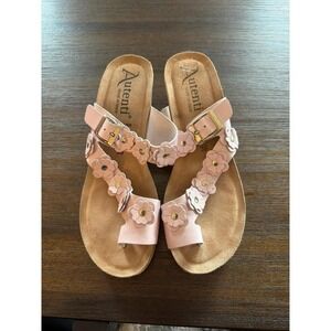 Autenti Pink Floral Sandal 39 8.5 Leather Sole